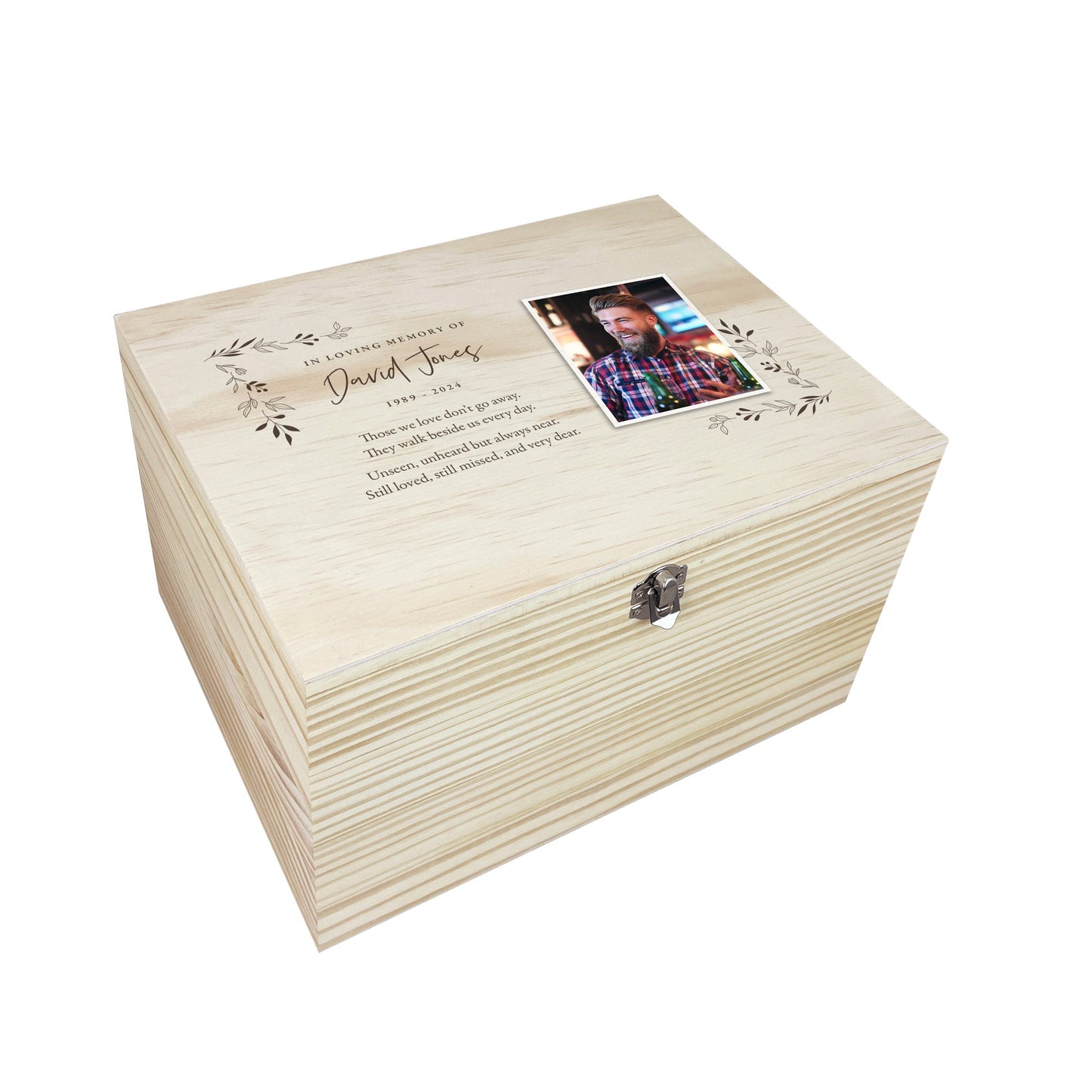 Personalised Pine Wooden One Photo Keepsake Memory Box - 4 Sizes