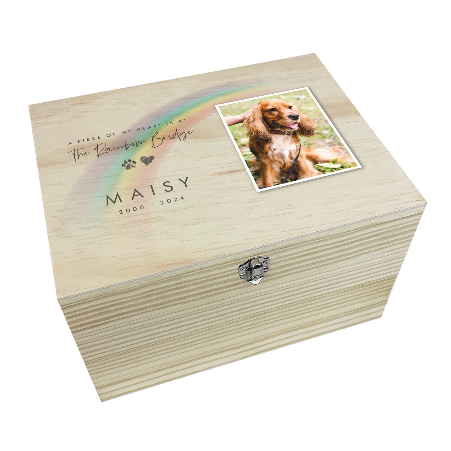 Personalised Soft Rainbow Bridge Photo Pet Keepsake Box - 4 Sizes