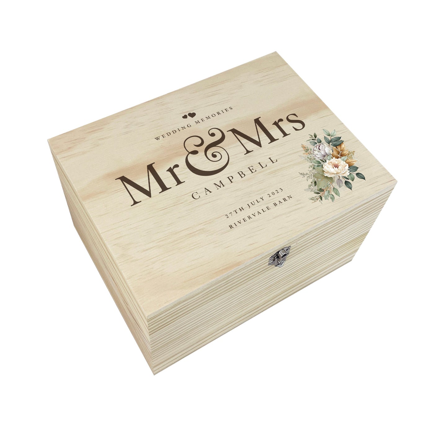 Personalised Pine Wooden Boho Wedding Keepsake Memory Box - 4 Sizes