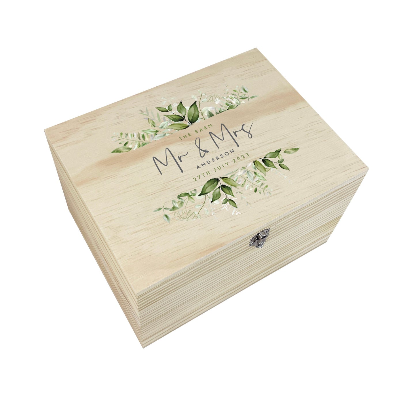 Personalised Wooden Botanical Wedding Keepsake Memory Box - 4 Sizes
