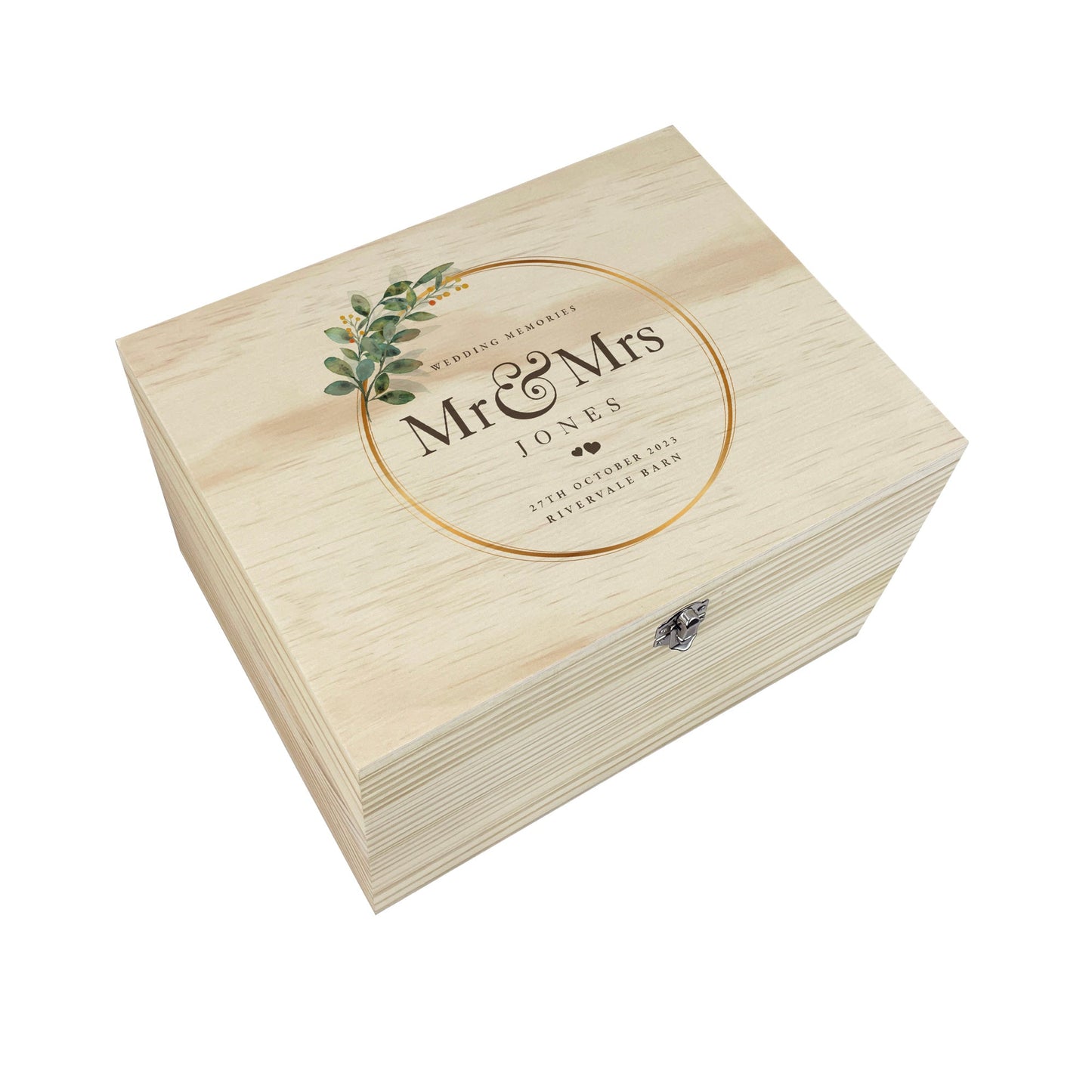 Personalised Wooden Wedding Wreath Keepsake Memory Box - 4 Sizes