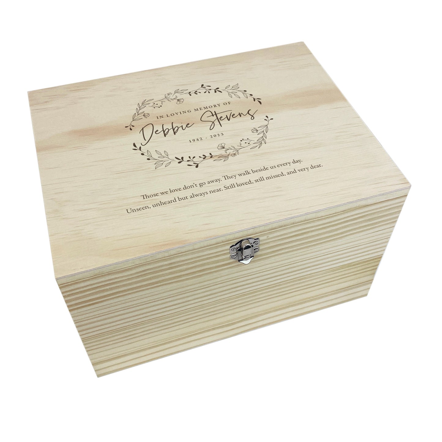 Personalised Pine Wooden Wreath Keepsake Memory Box - 4 Sizes