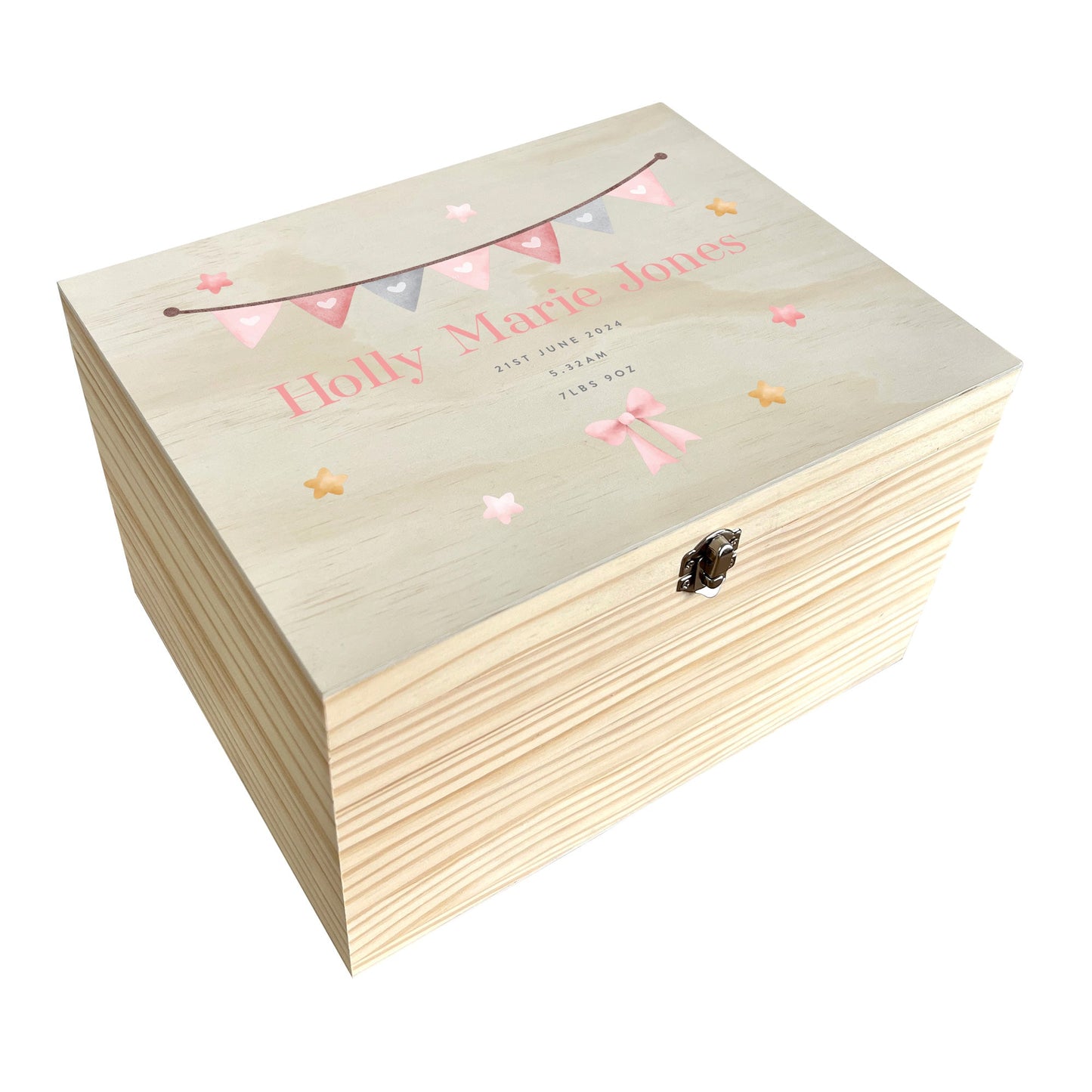 Personalised Pink Garland New Baby Keepsake Box - 4 Sizes