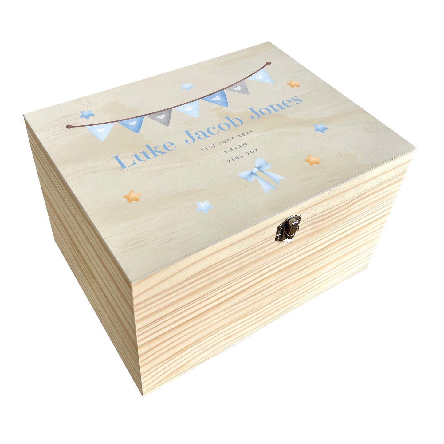 Personalised Blue Garland New Baby Keepsake Box - 4 Sizes