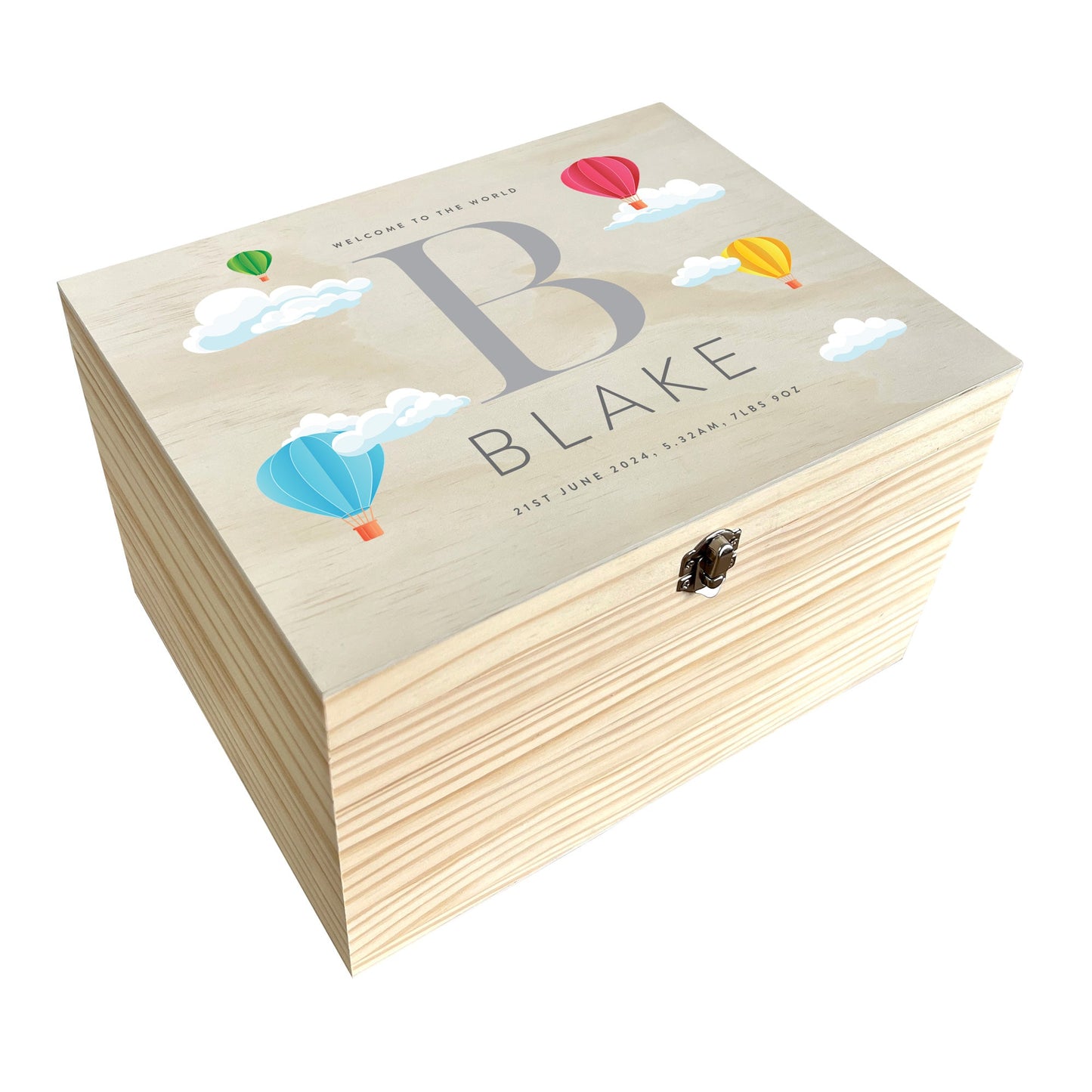 Personalised Hot Air Balloon New Baby Keepsake Box - 4 Sizes