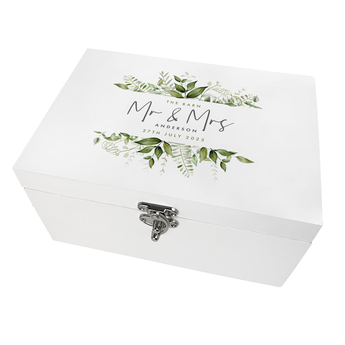 Personalised White Wooden Botanical Wedding Keepsake Memory Box - 3 Sizes