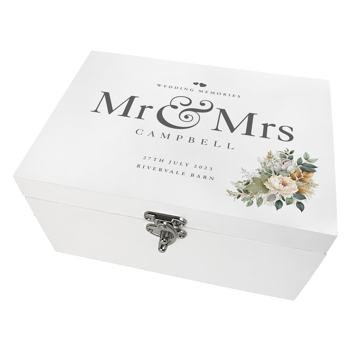 Personalised White Wooden Boho Wedding Keepsake Memory Box - 3 Sizes