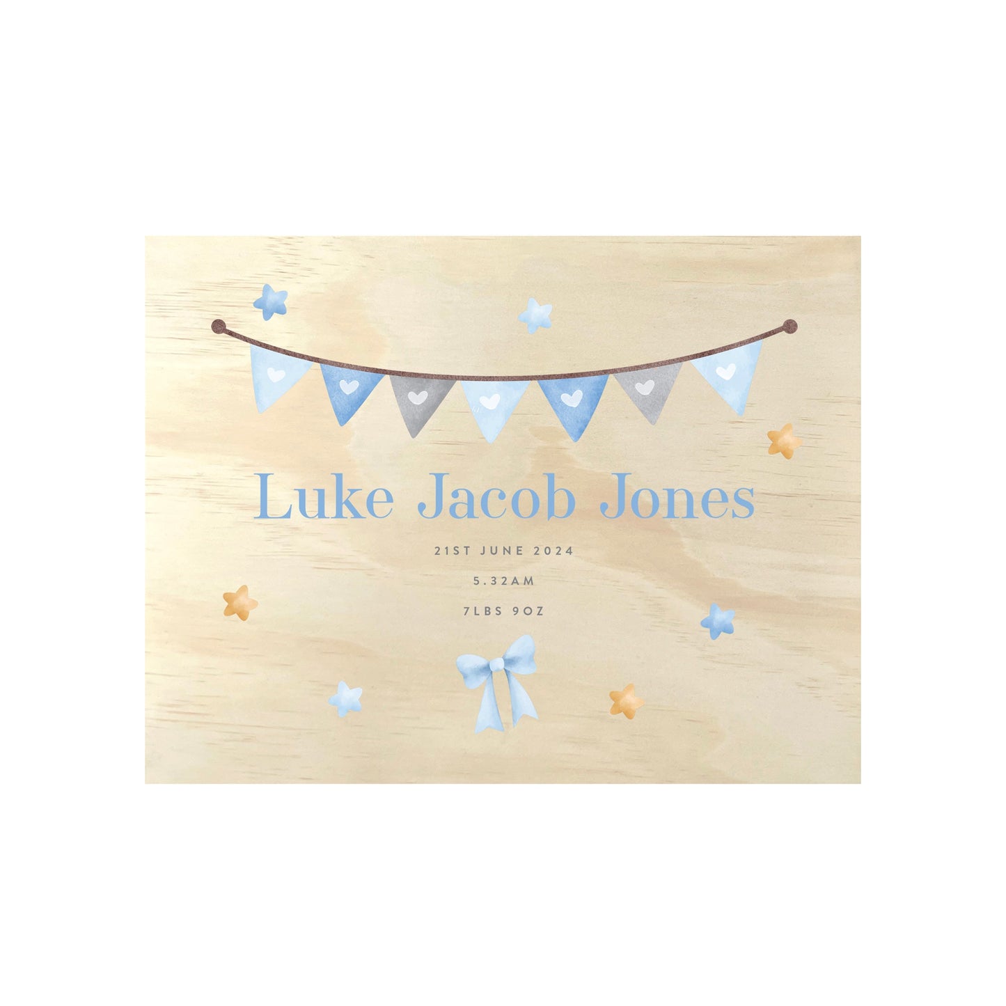 Personalised Blue Garland New Baby Keepsake Box - 4 Sizes