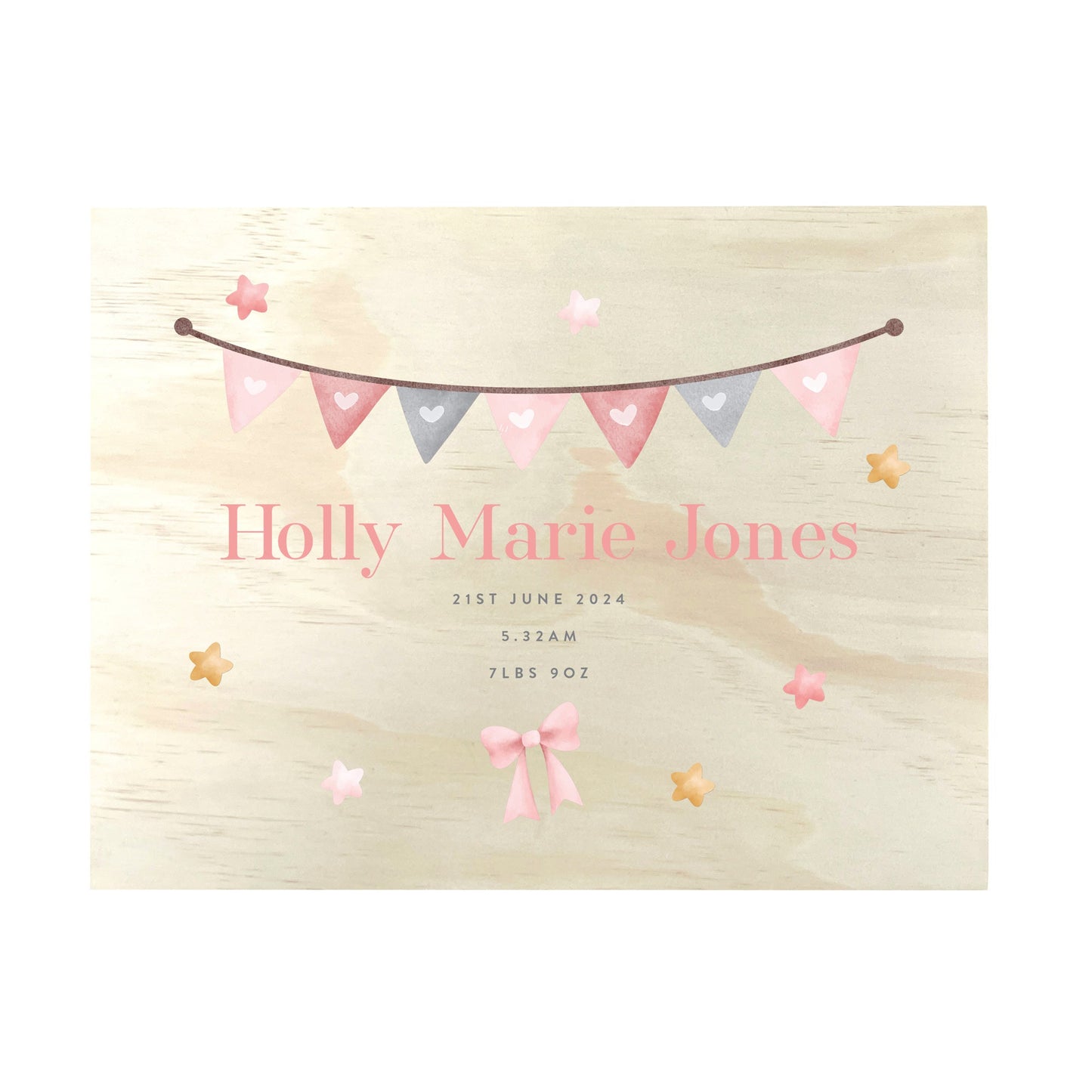 Personalised Pink Garland New Baby Keepsake Box - 4 Sizes