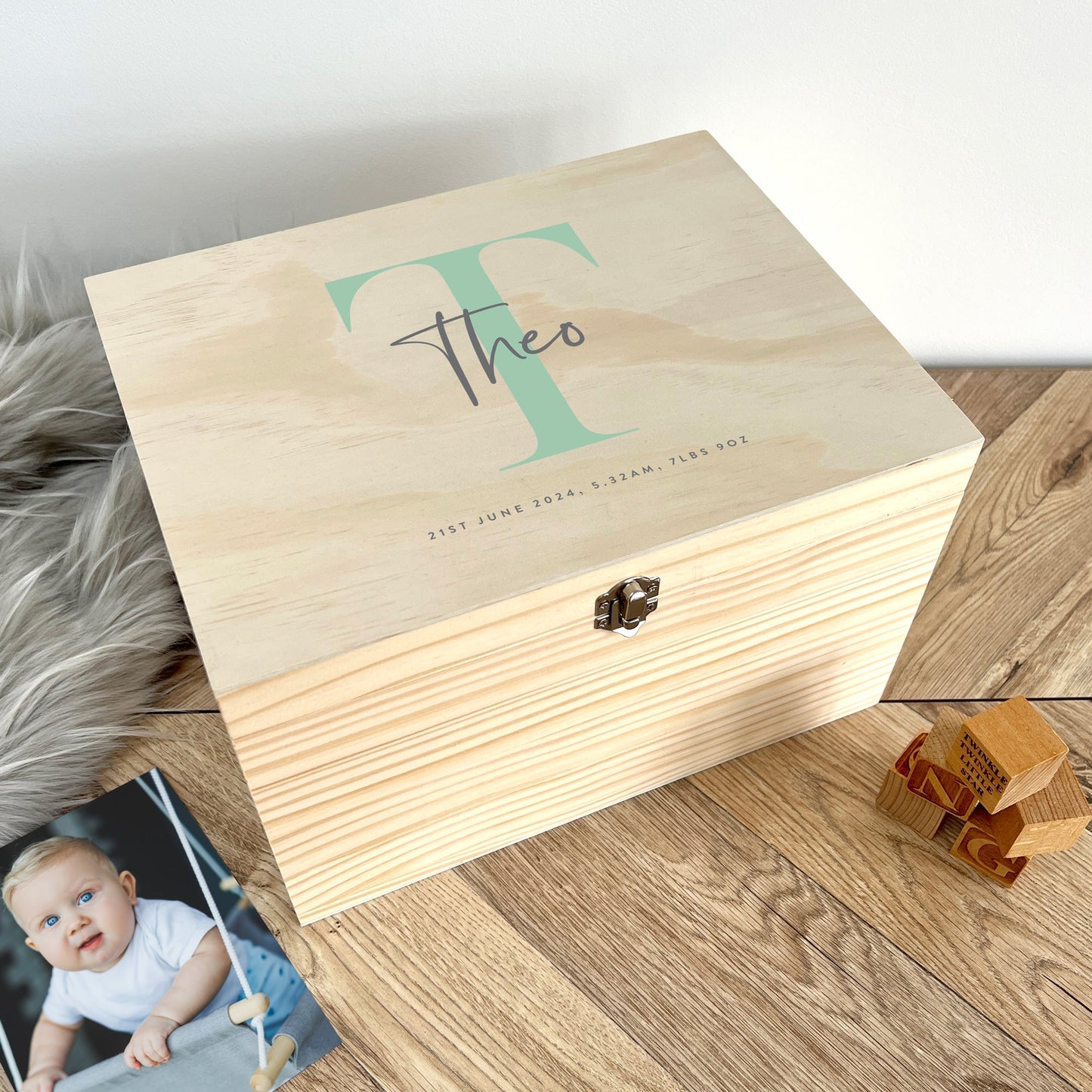 Personalised Initial New Baby Keepsake Box Various Colours - 4 Sizes