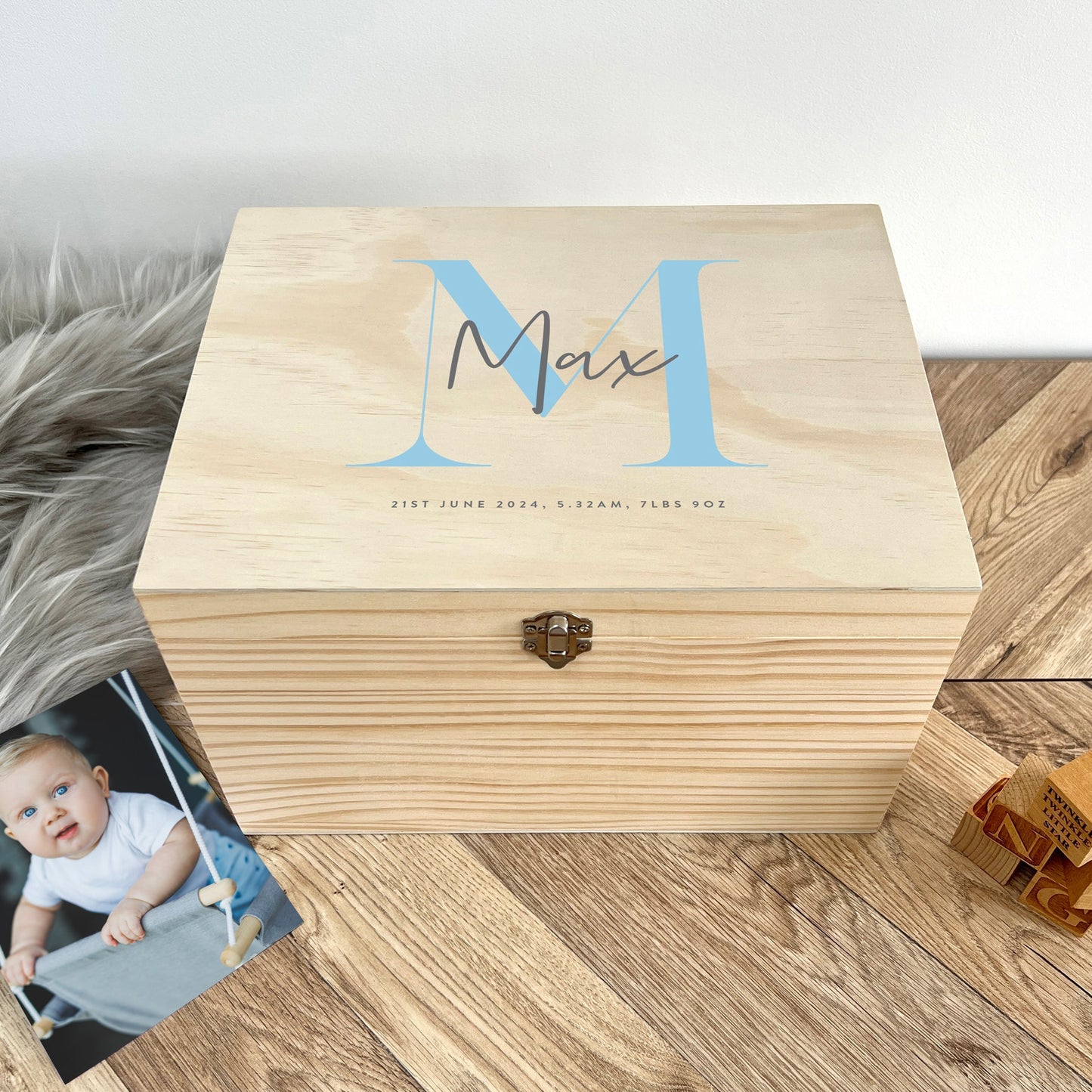 Personalised Initial New Baby Keepsake Box Various Colours - 4 Sizes