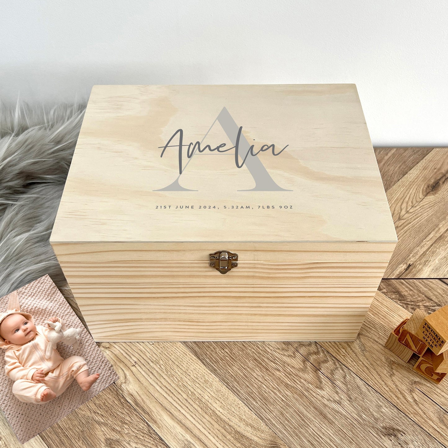 Personalised Initial New Baby Keepsake Box Various Colours - 4 Sizes