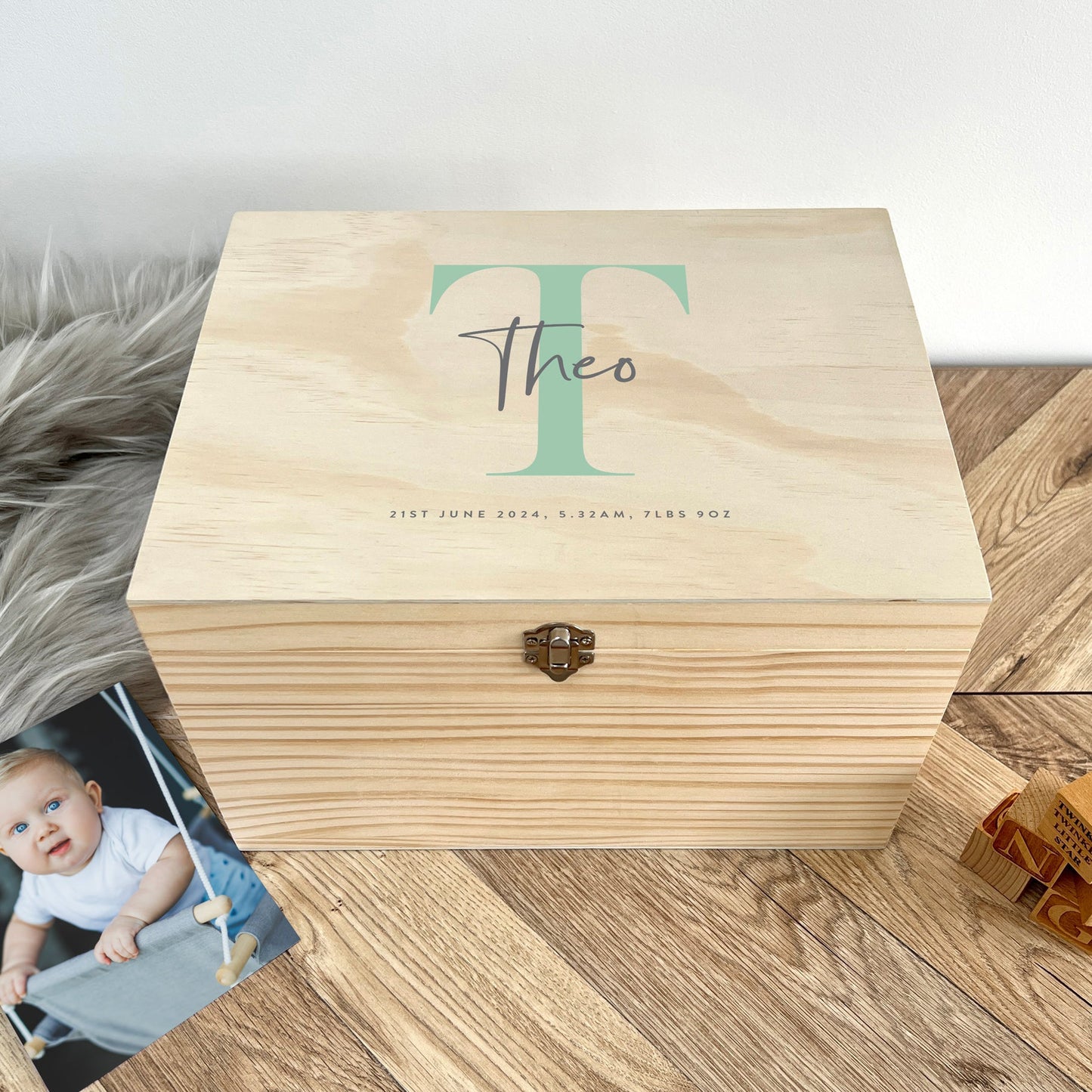 Personalised Initial New Baby Keepsake Box Various Colours - 4 Sizes