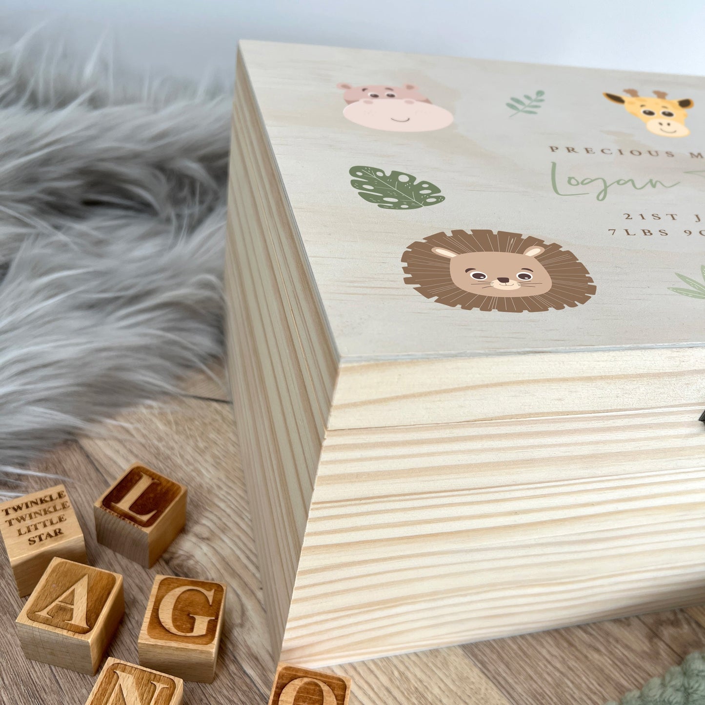 Personalised Jungle Animals New Baby Keepsake Box - 4 Sizes