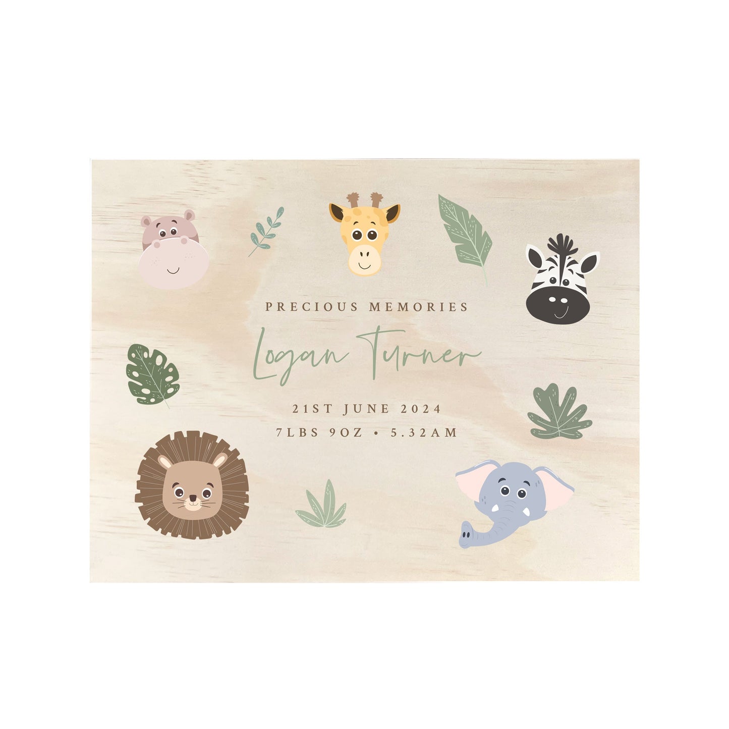 Personalised Jungle Animals New Baby Keepsake Box - 4 Sizes