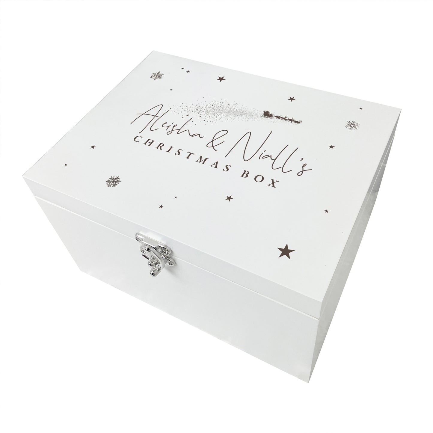 Personalised White Wooden Engraved Couples Christmas Eve Box - 3 Sizes