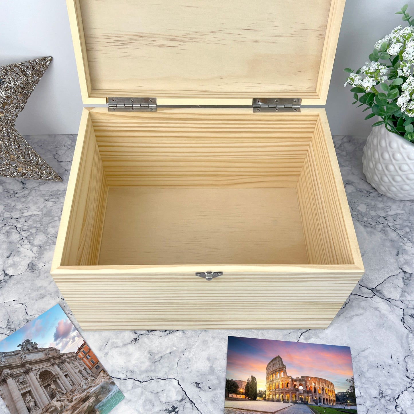 Personalised Couples Names Pine Photo Keepsake Memory Box - 4 Sizes