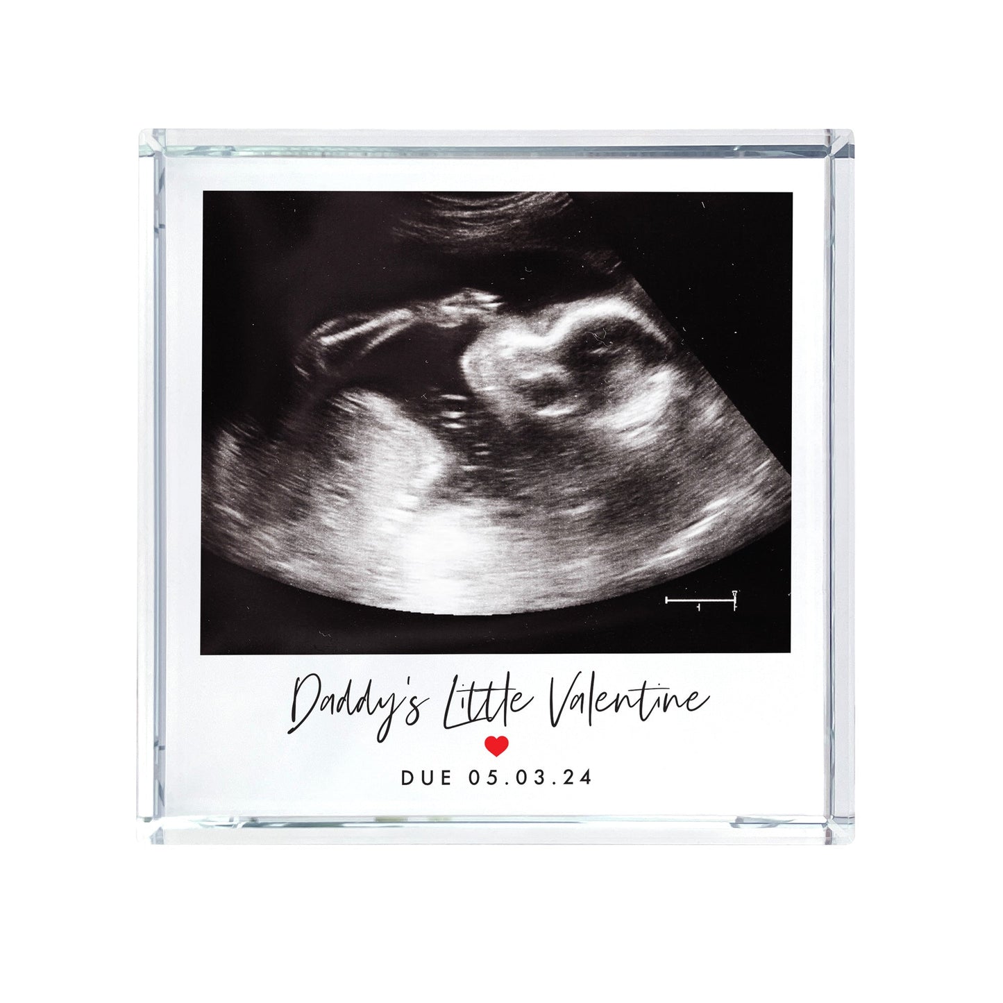 Personalised Baby Scan Red Heart Photo Crystal Token