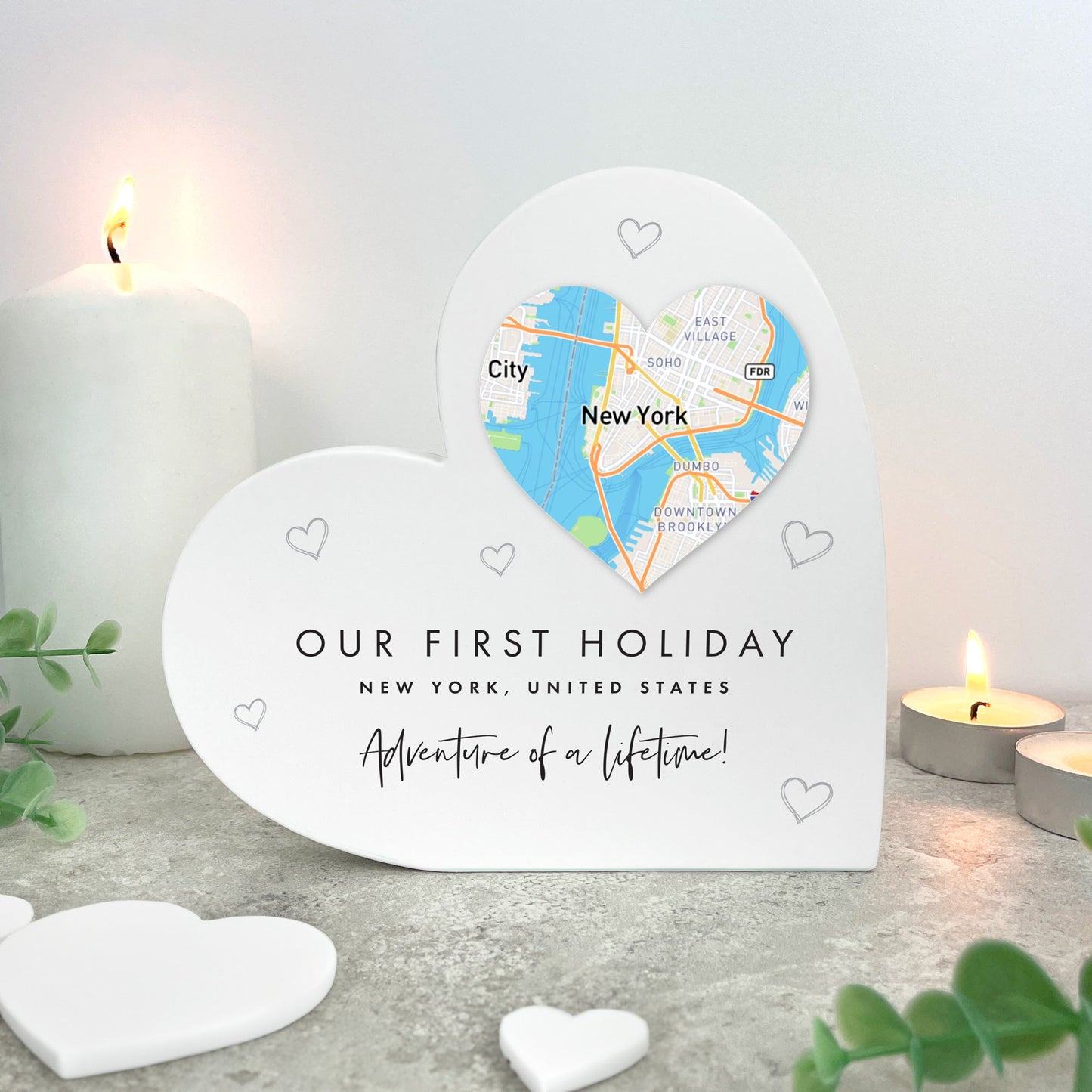 Personalised Map Location Heart White Freestanding Heart