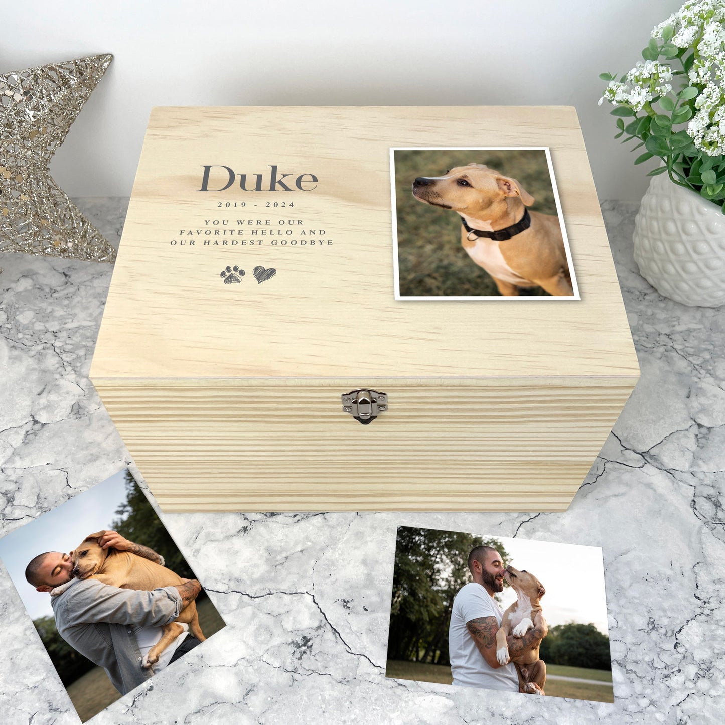 Personalised Sketch Photo Pet Memorial Keepsake Box - 4 Sizes