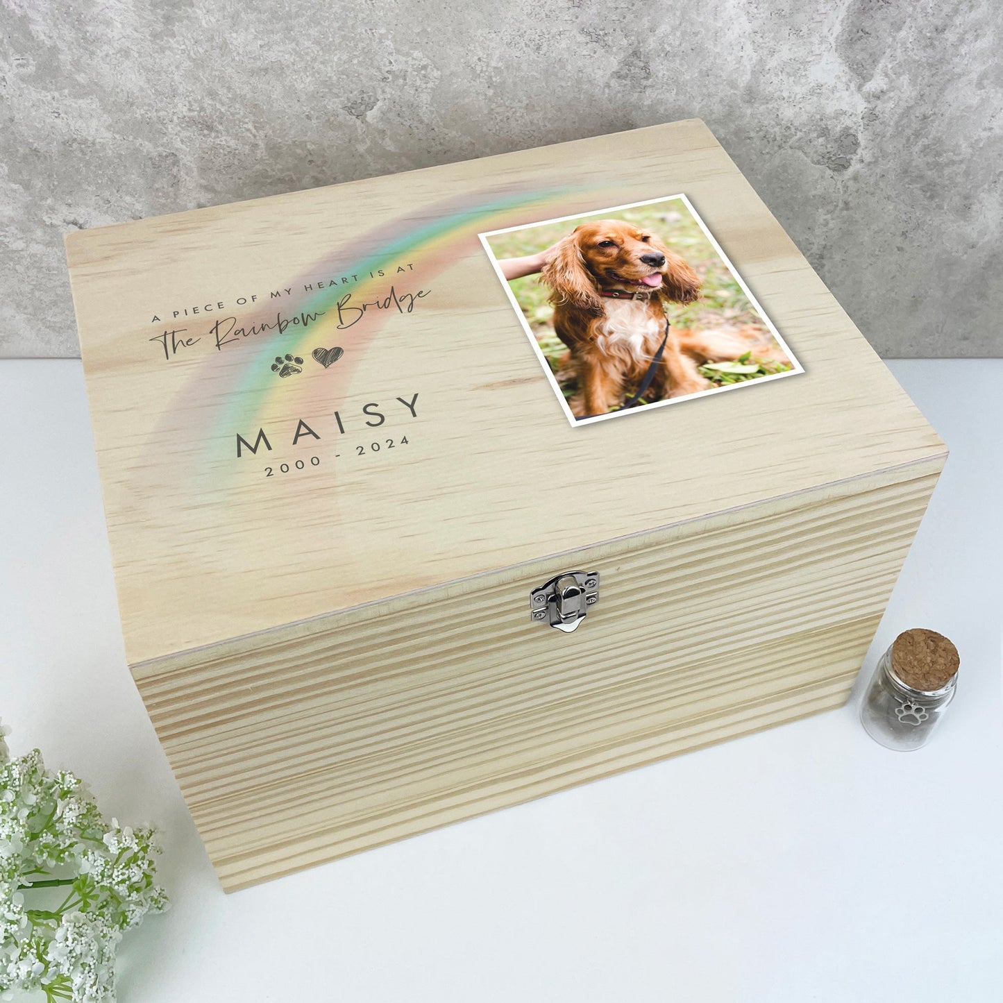 Personalised Soft Rainbow Bridge Photo Pet Keepsake Box - 4 Sizes