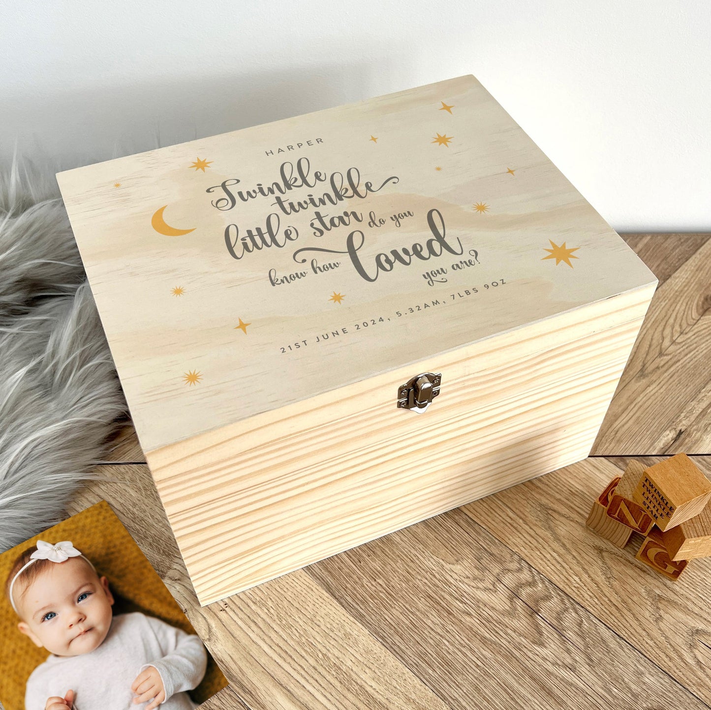 Personalised Twinkle Twinkle New Baby Keepsake Box - 4 Sizes