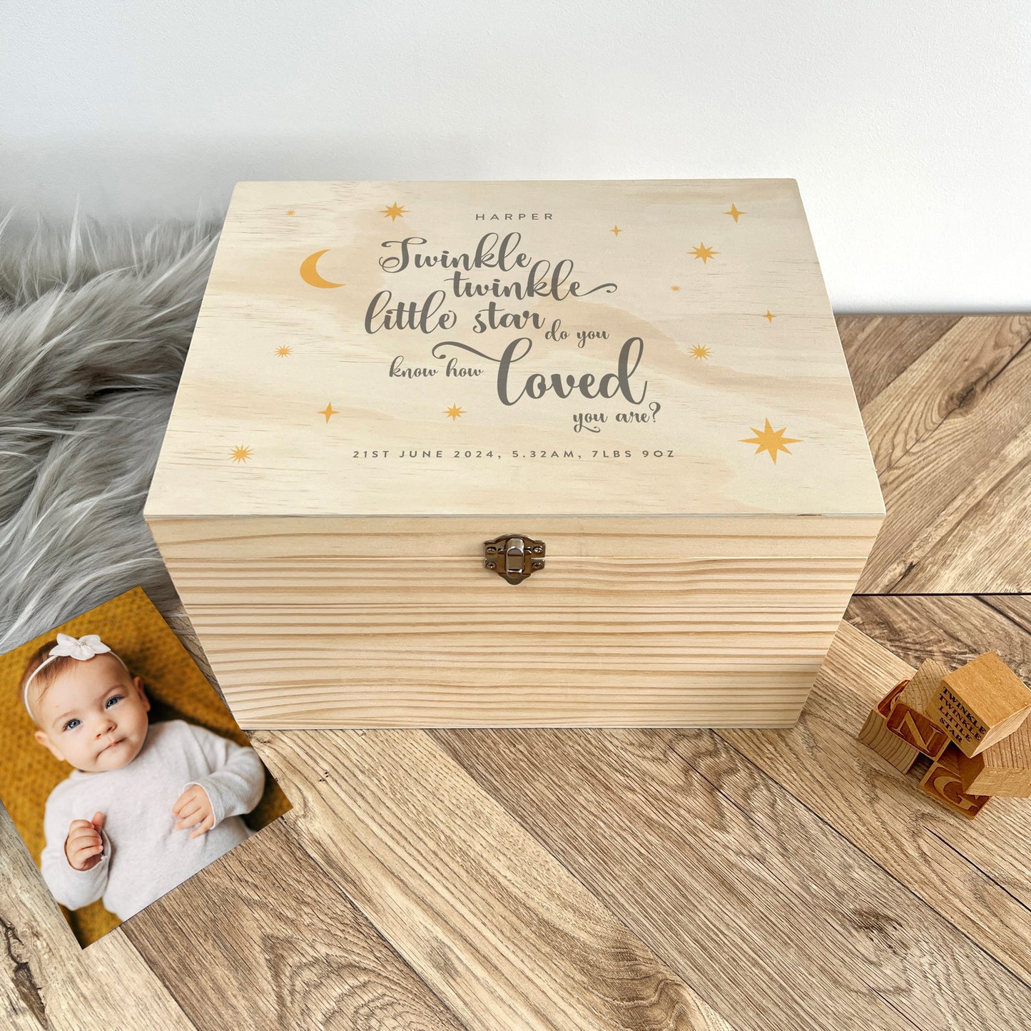 Personalised Twinkle Twinkle New Baby Keepsake Box - 4 Sizes
