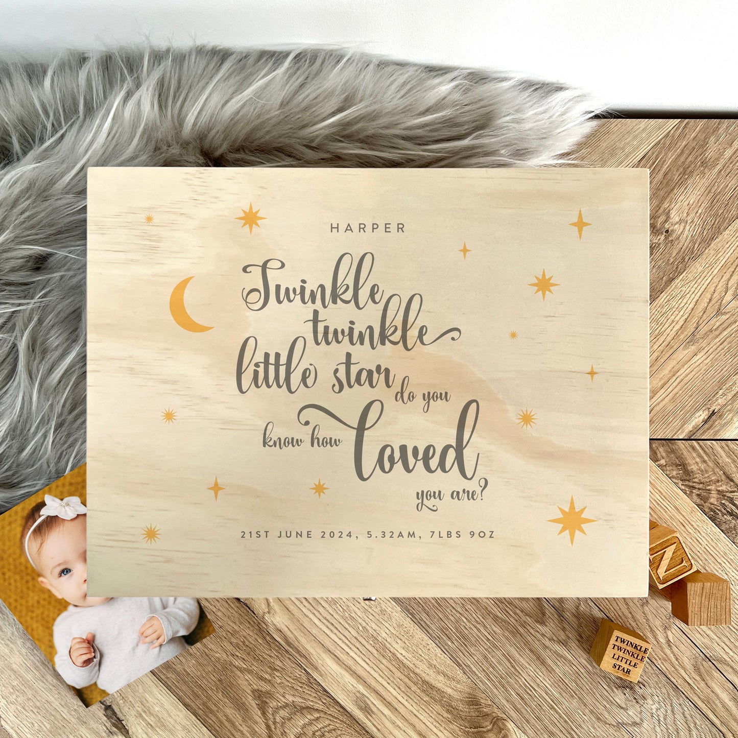 Personalised Twinkle Twinkle New Baby Keepsake Box - 4 Sizes