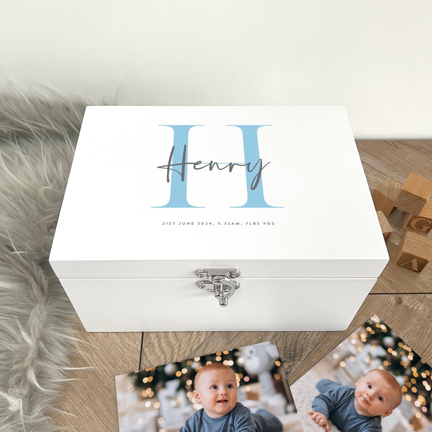 Personalised Initial New Baby White Wooden Memory Box - 3 Sizes