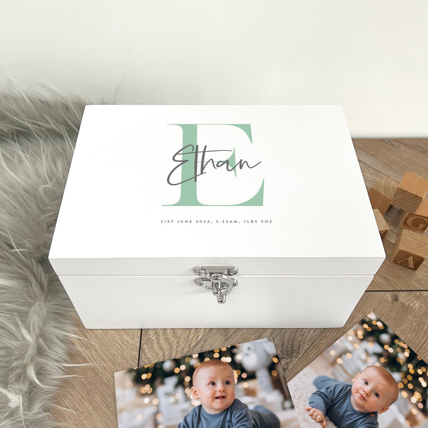 Personalised Initial New Baby White Wooden Memory Box - 3 Sizes