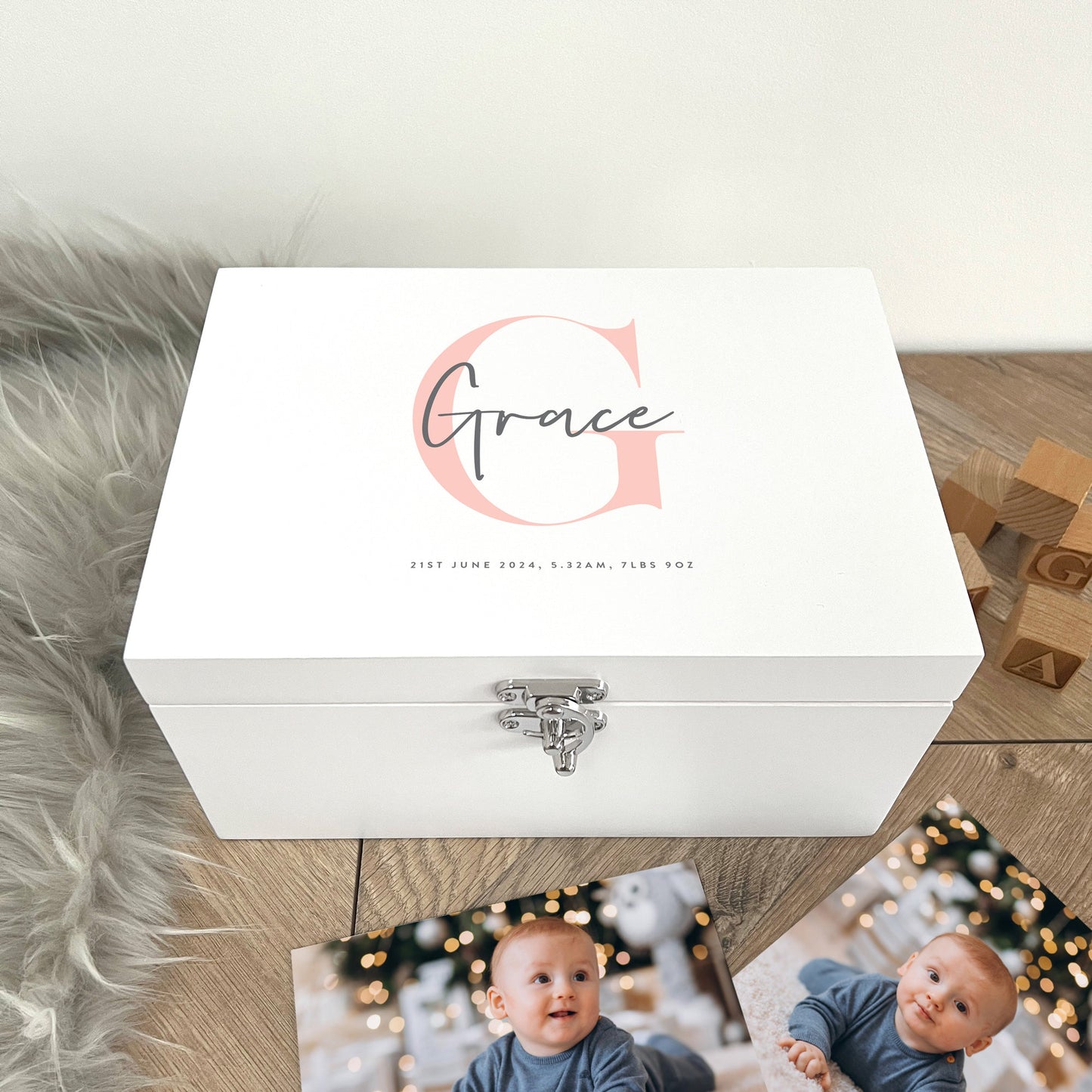 Personalised Initial New Baby White Wooden Memory Box - 3 Sizes