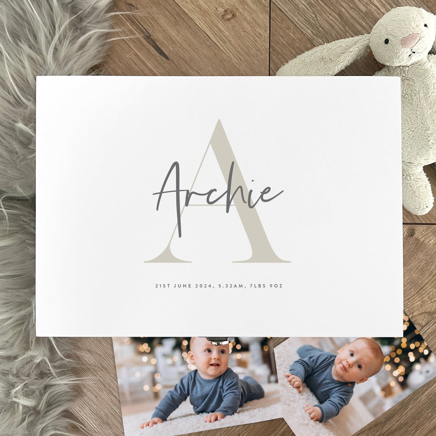 Personalised Initial New Baby White Wooden Memory Box - 3 Sizes
