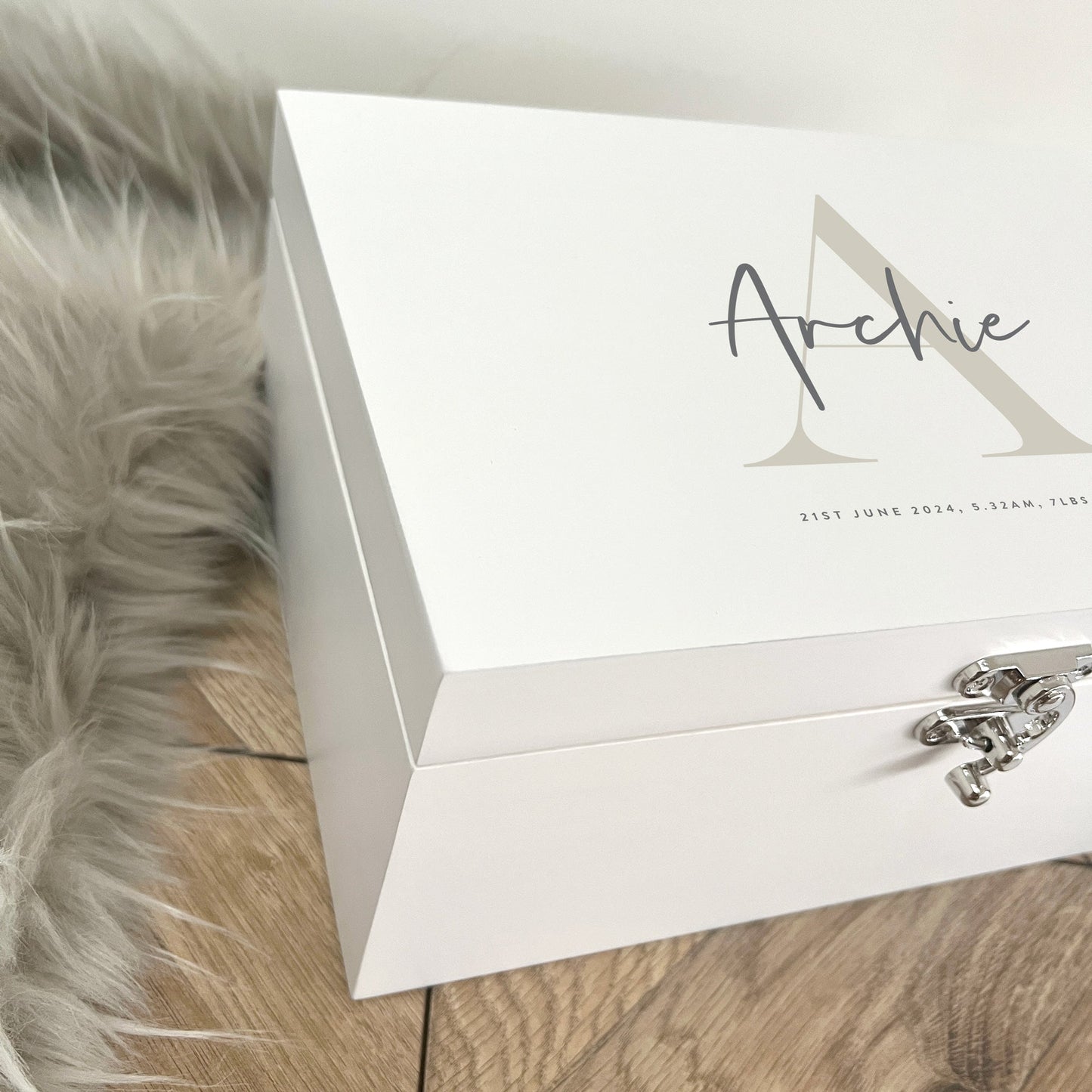 Personalised Initial New Baby White Wooden Memory Box - 3 Sizes