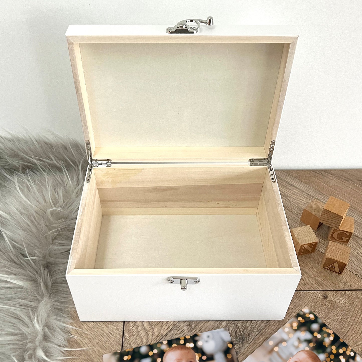 Personalised Initial New Baby White Wooden Memory Box - 3 Sizes
