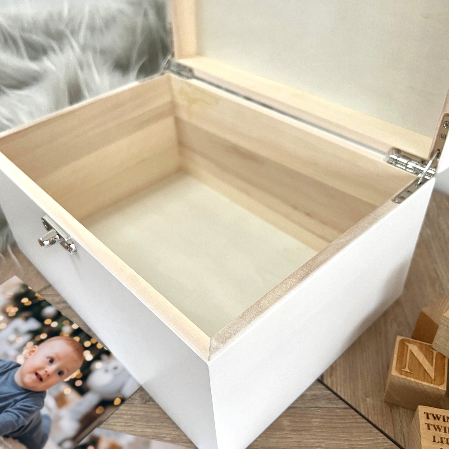 Personalised Initial New Baby White Wooden Memory Box - 3 Sizes