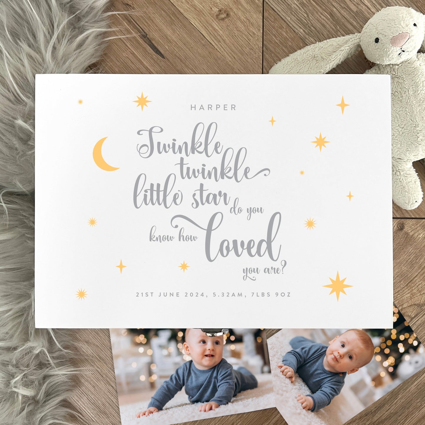 Personalised Twinkle Twinkle New Baby White Wooden Memory Box - 3 Sizes