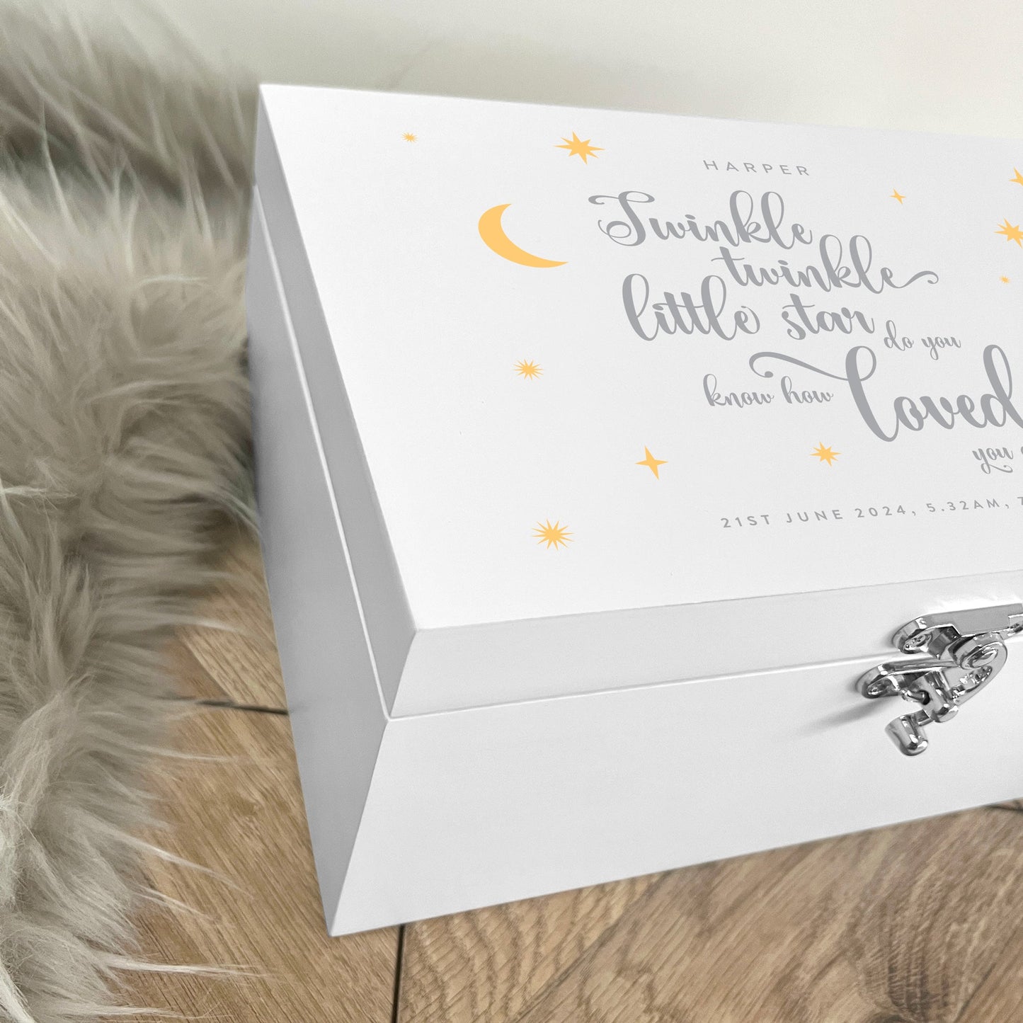 Personalised Twinkle Twinkle New Baby White Wooden Memory Box - 3 Sizes