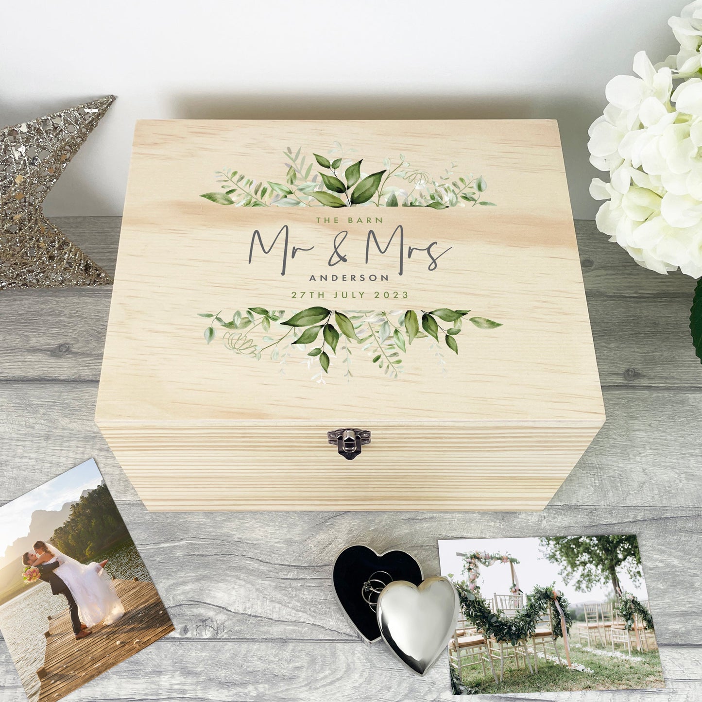 Personalised Wooden Botanical Wedding Keepsake Memory Box - 4 Sizes