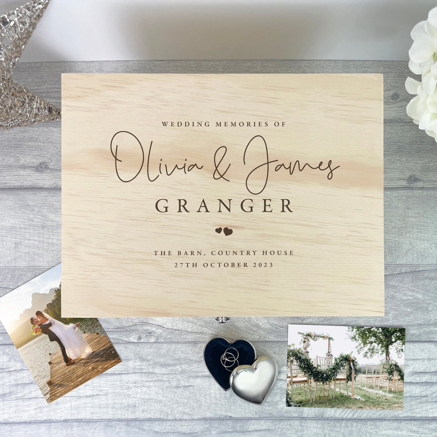 Personalised Wooden Wedding Keepsake Memory Box - 4 Sizes