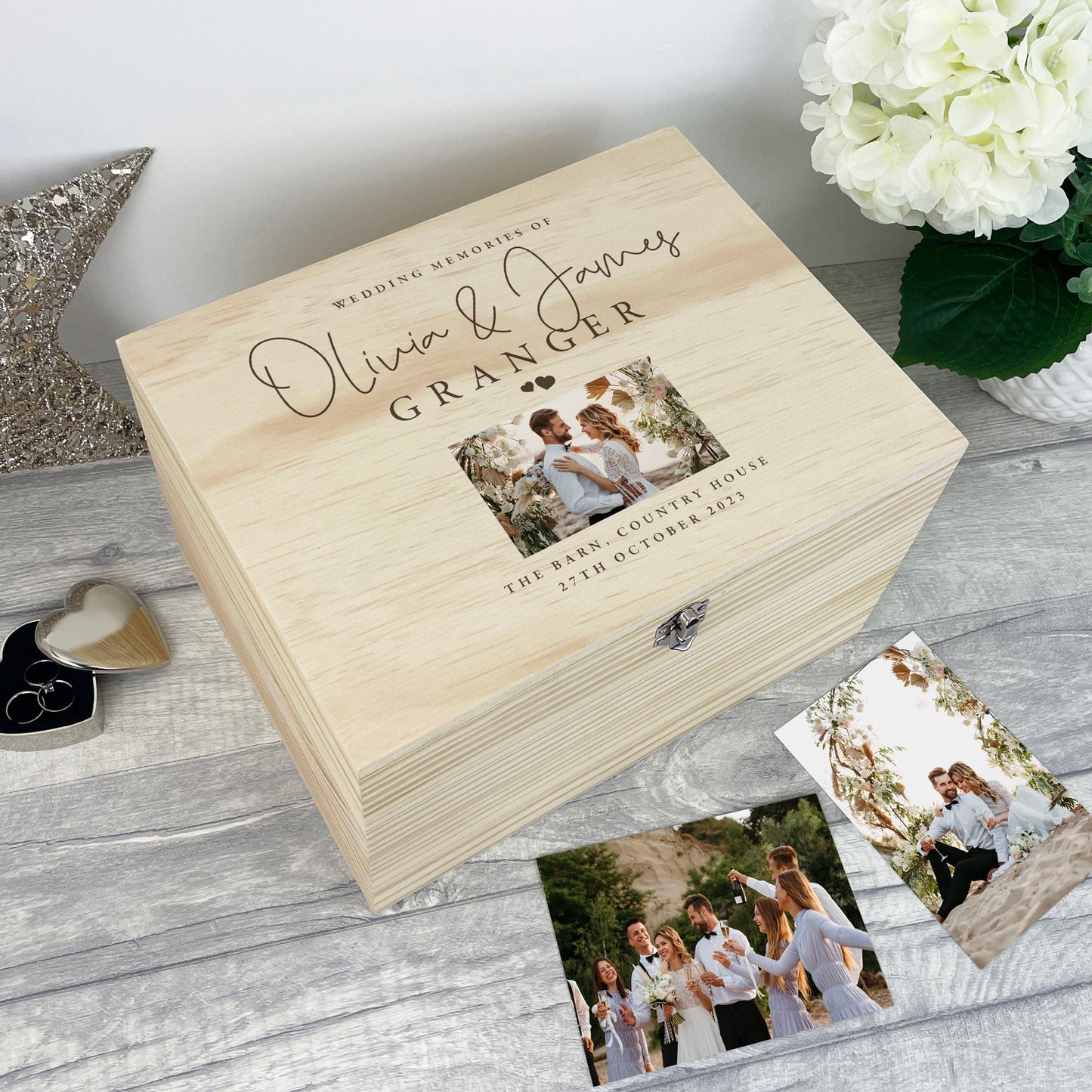 Personalised Wooden Wedding Photo Keepsake Memory Box - 4 Sizes