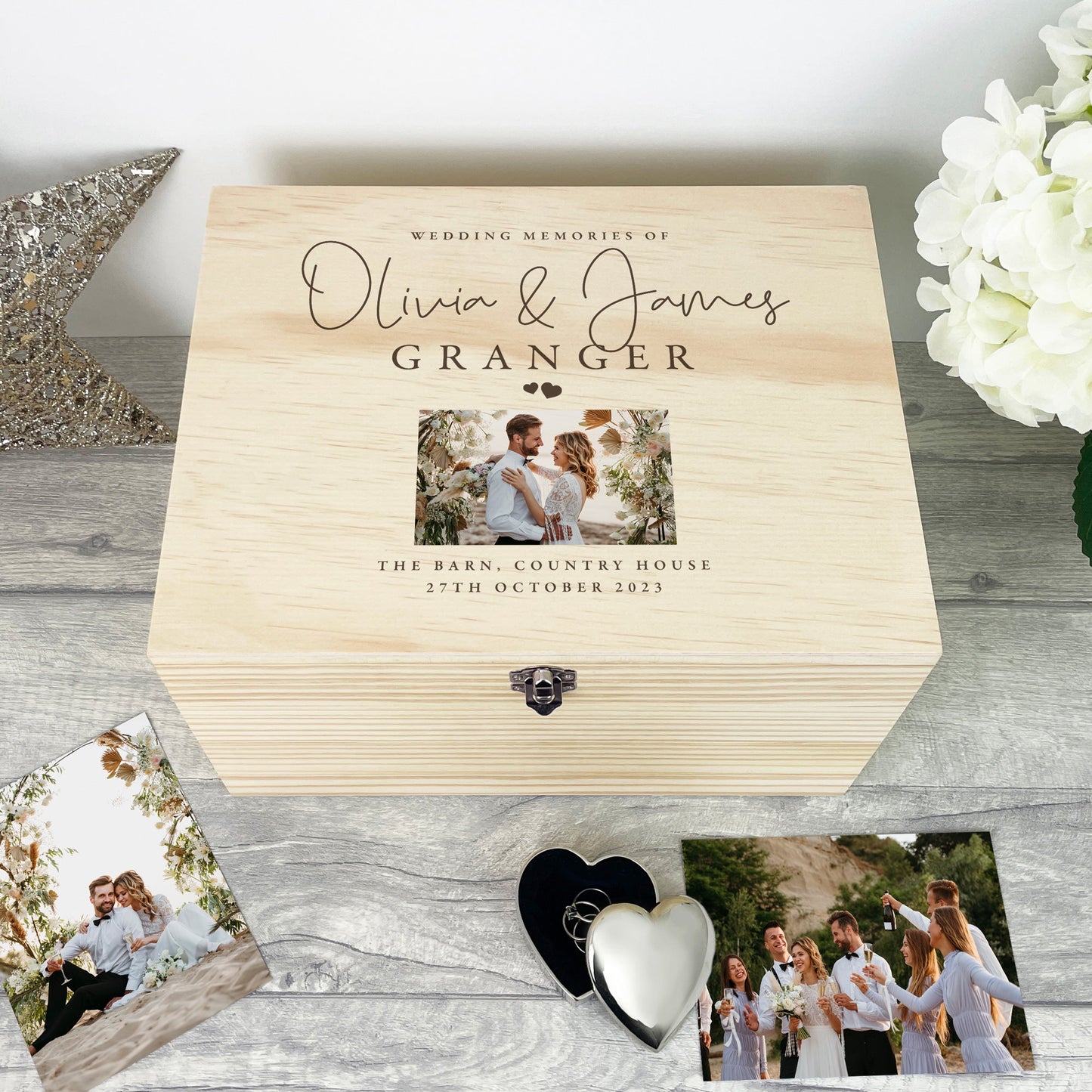 Personalised Wooden Wedding Photo Keepsake Memory Box - 4 Sizes