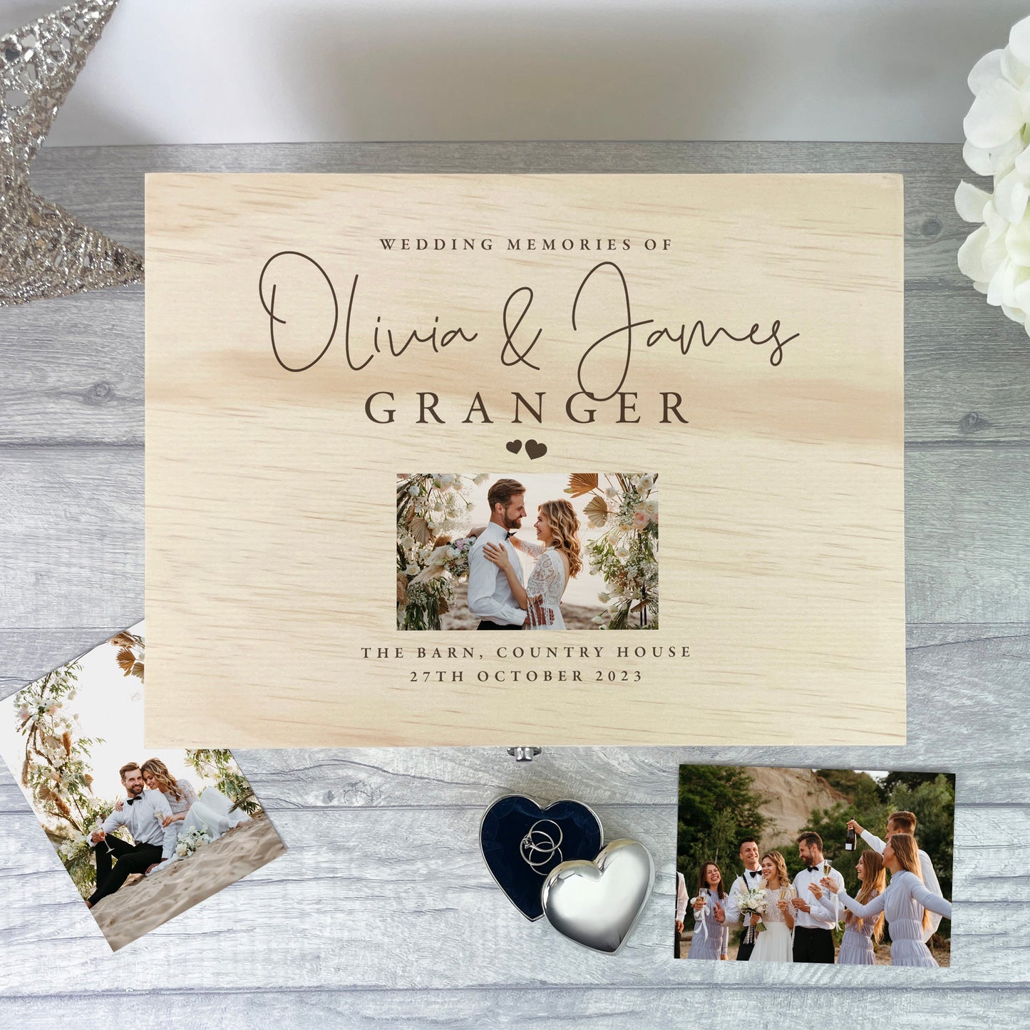Personalised Wooden Wedding Photo Keepsake Memory Box - 4 Sizes