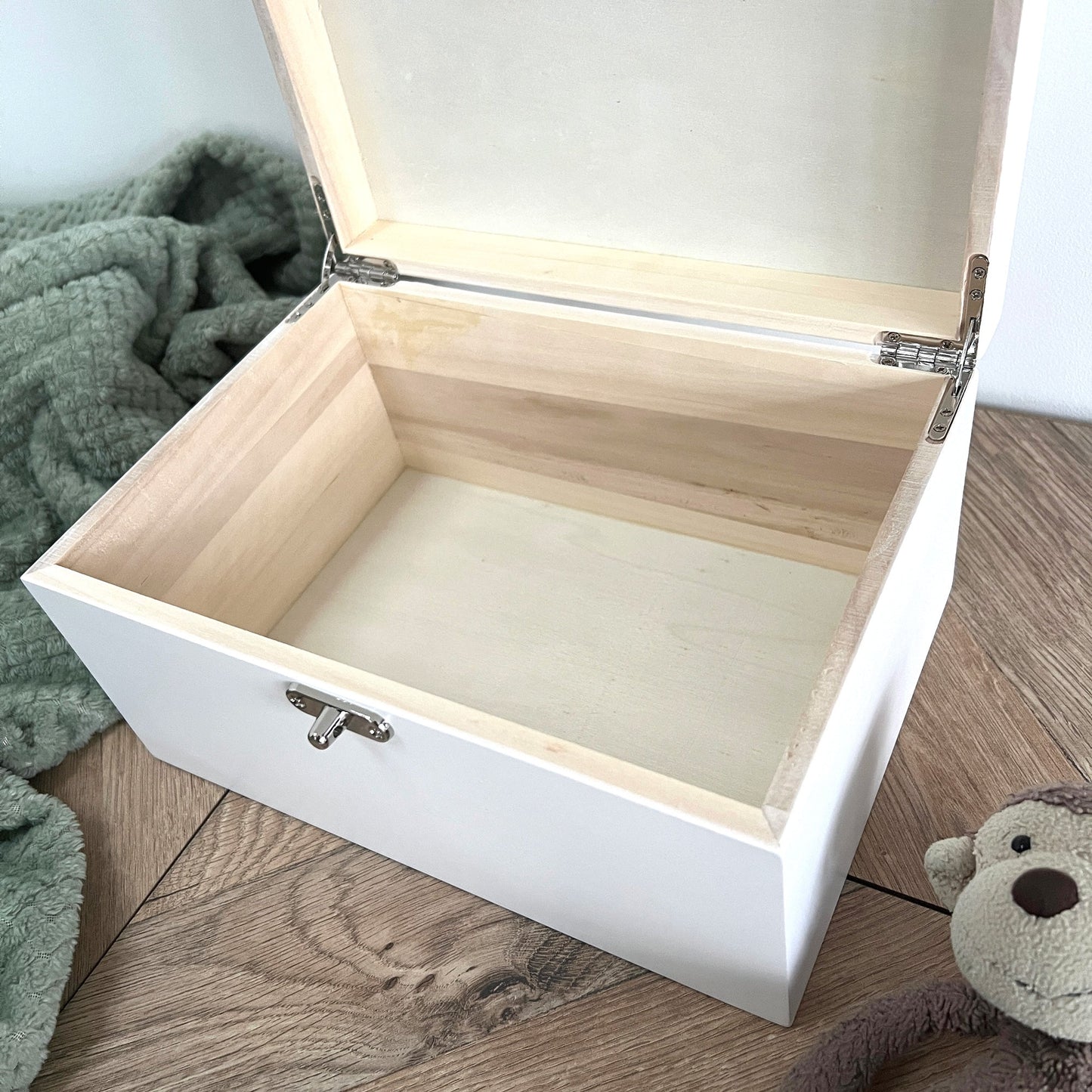Personalised Hot Air Balloon New Baby White Wooden Memory Box - 3 Sizes