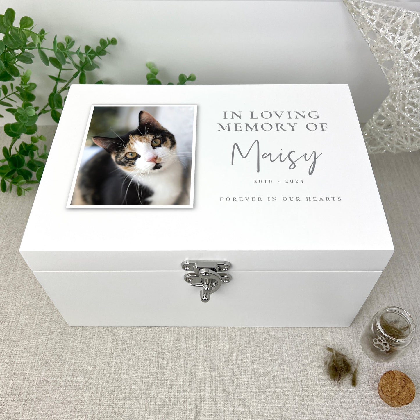 Personalised White Wooden "In Loving Memory Of" Pet Photo Memorial Keepsake Box - 3 Sizes