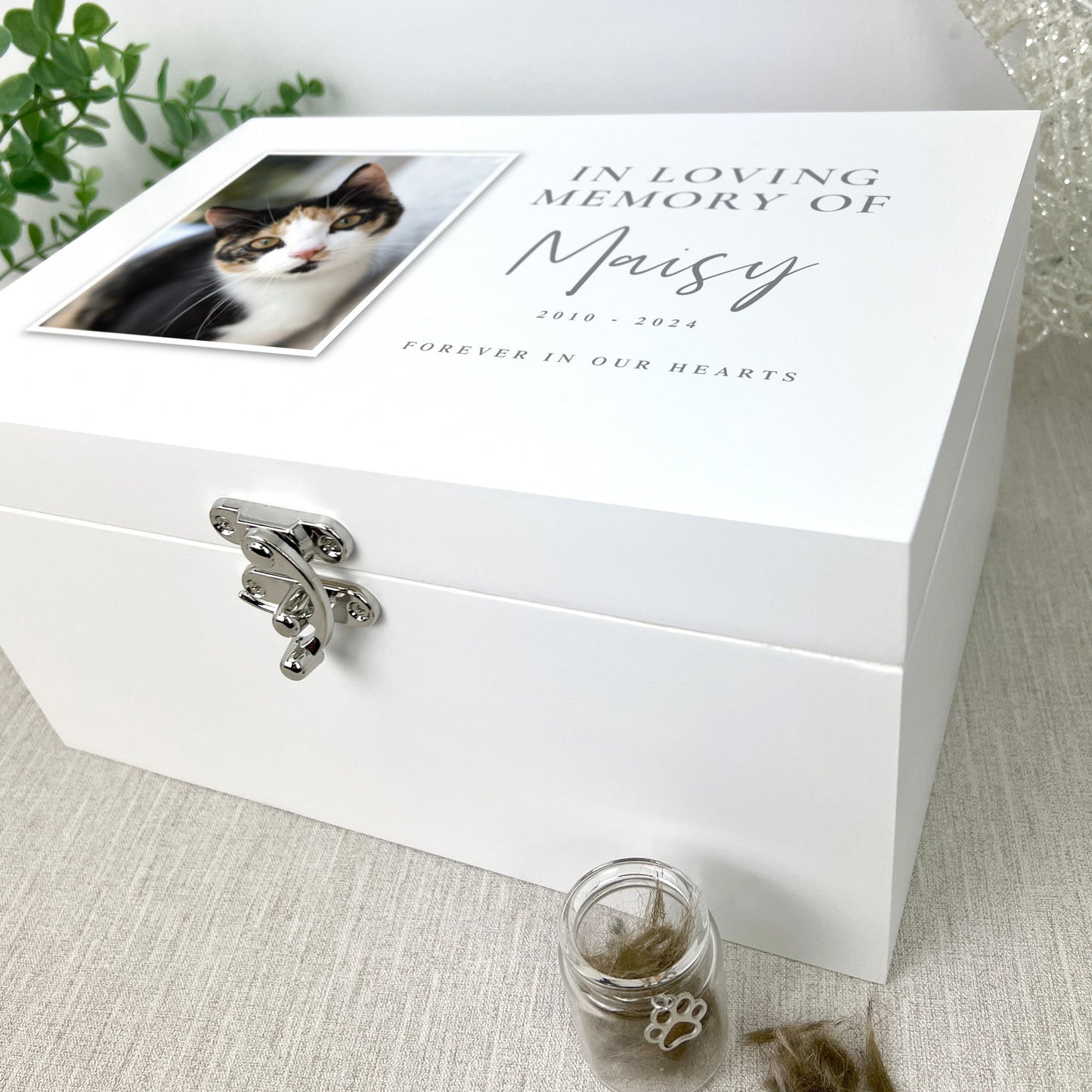 Personalised White Wooden "In Loving Memory Of" Pet Photo Memorial Keepsake Box - 3 Sizes