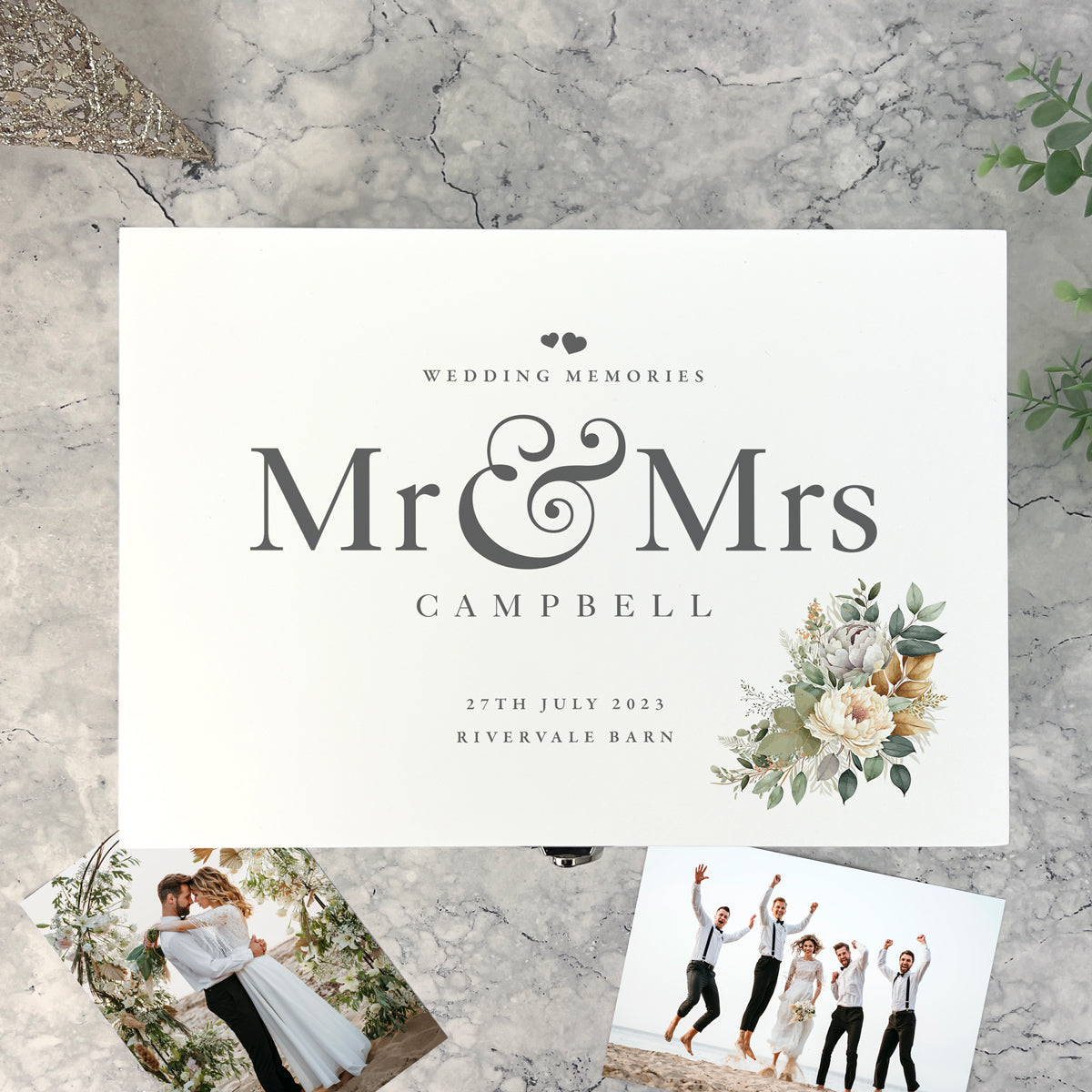 Personalised White Wooden Boho Wedding Keepsake Memory Box - 3 Sizes