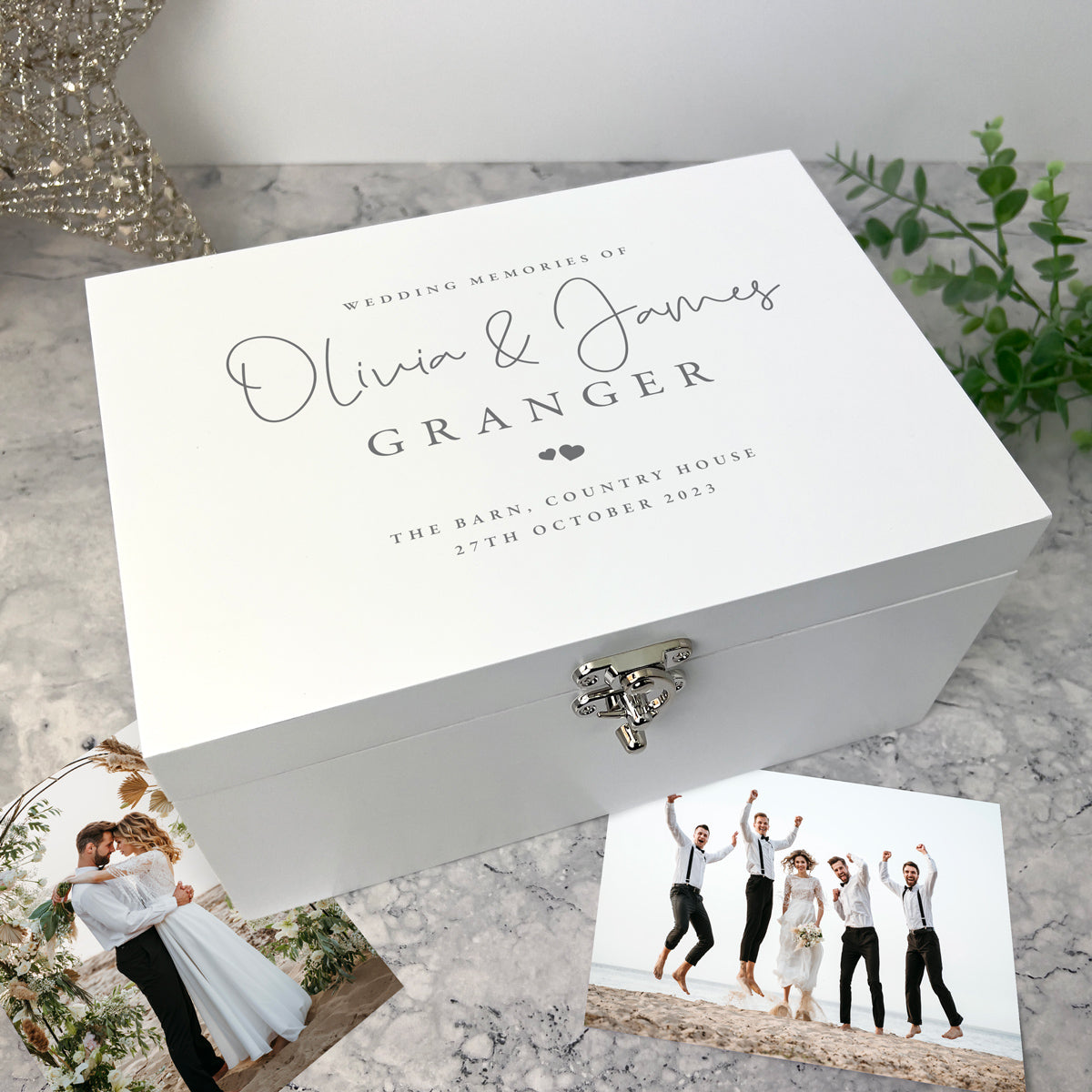 Personalised Luxury White Wooden Wedding Keepsake Memory Box - 3 Sizes