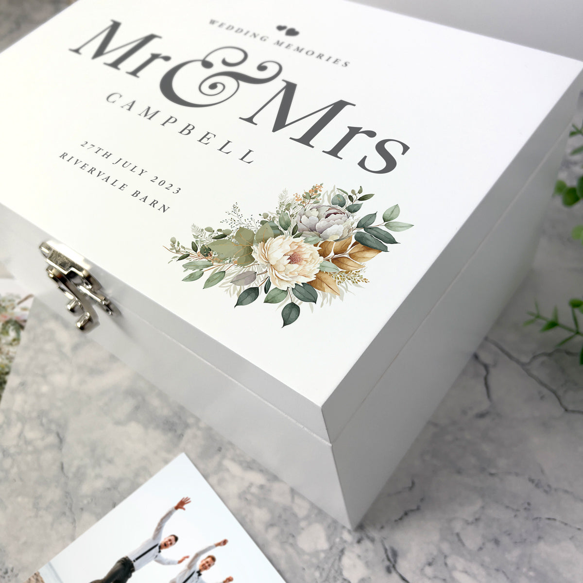 Personalised White Wooden Boho Wedding Keepsake Memory Box - 3 Sizes