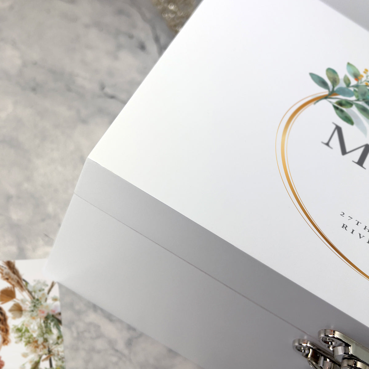 Personalised Luxury White Wooden Wreath Wedding Keepsake Memory Box - 3 Sizes