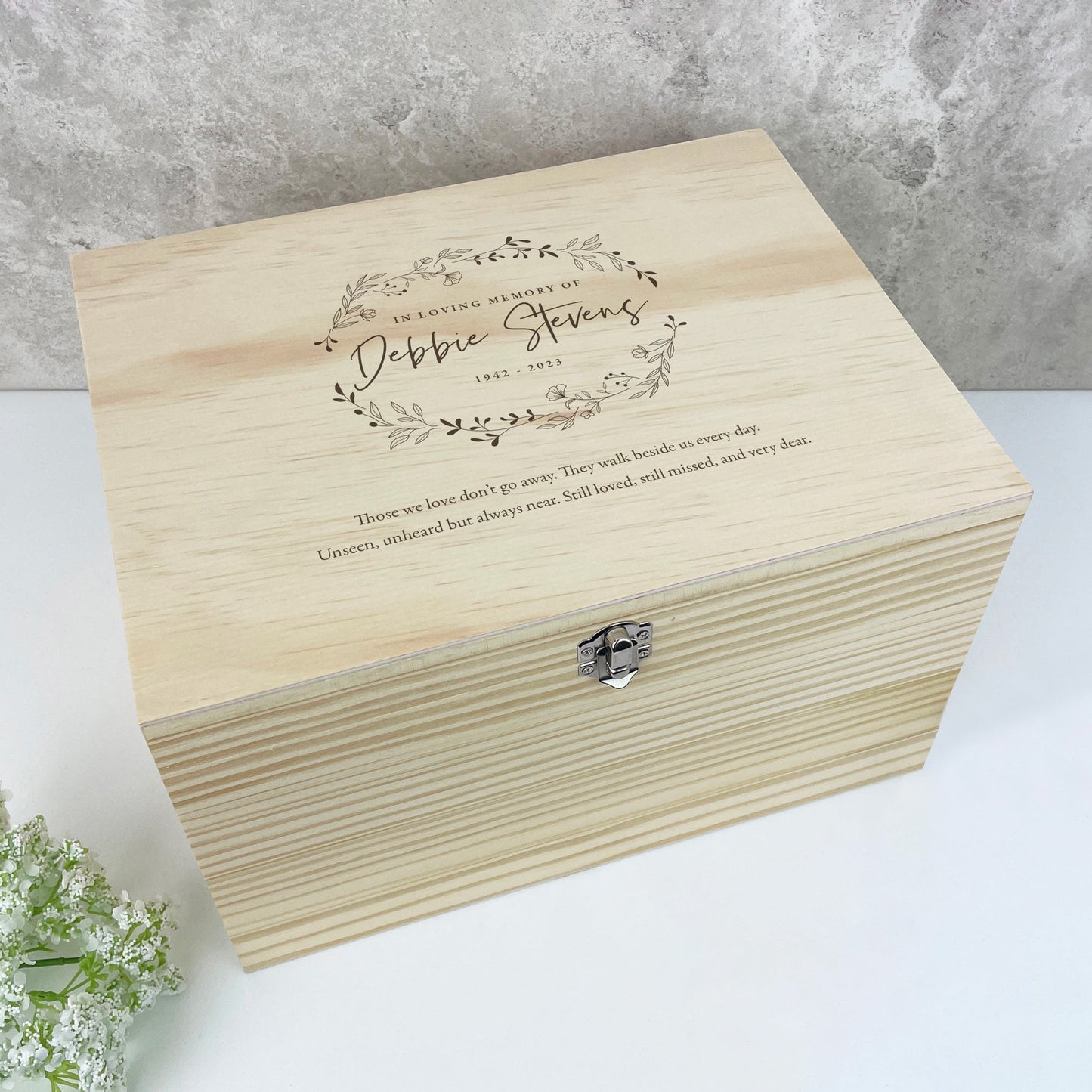 Personalised Pine Wooden Wreath Keepsake Memory Box - 4 Sizes
